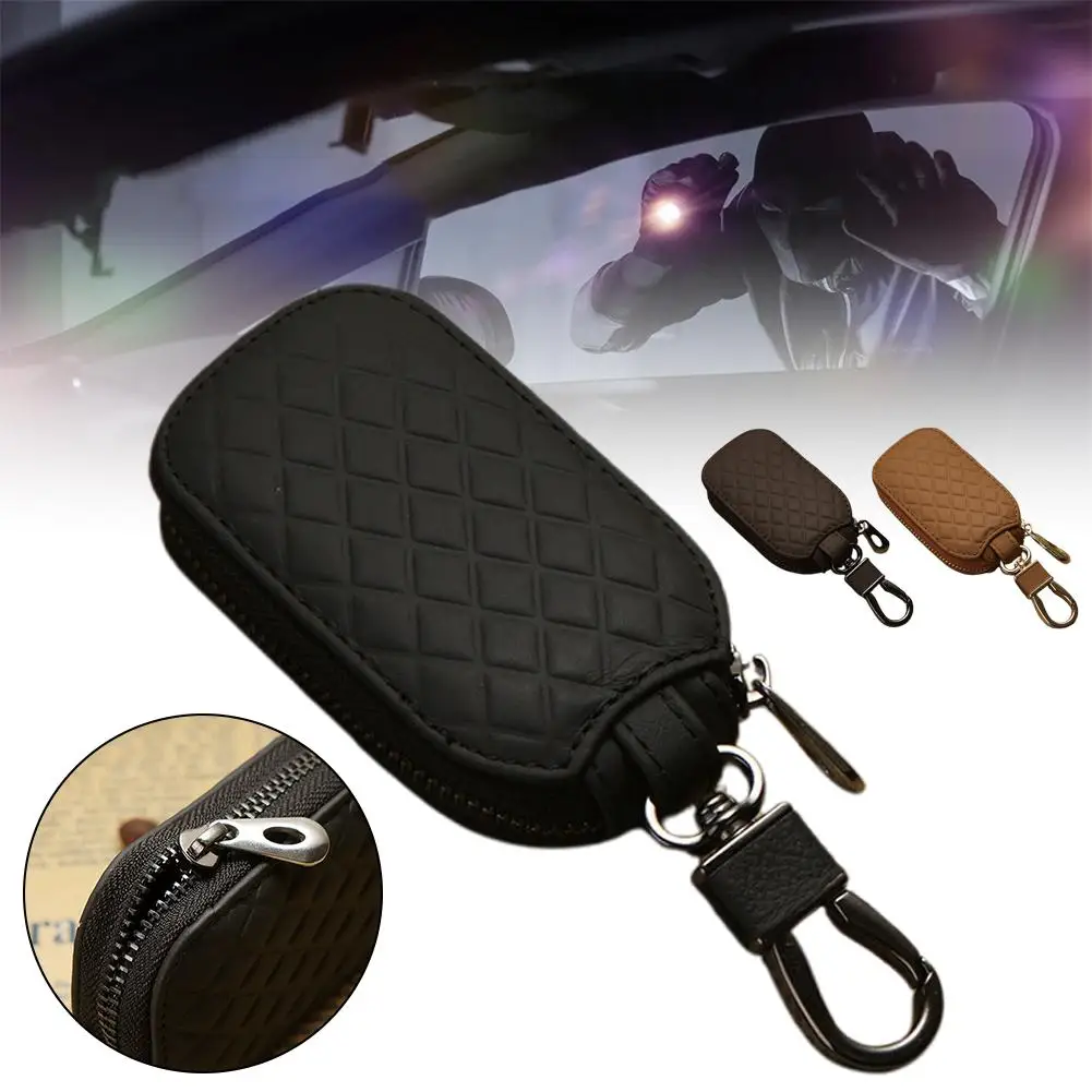 Car Keychain Covers Men Key Holder Genuine Leather Car Key Wallets Housekeeper Keys Organizer Zipper Key Case Bag Unisex Pouch