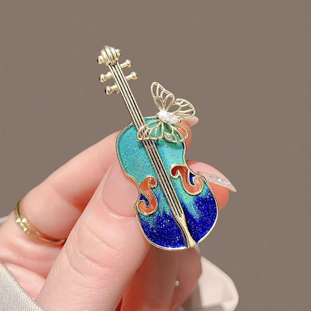 Vintage Butterfly Violin Shaped Brooches for Women Musical Instrument Enamel Pins Party Suit Clothing Accessories Gift