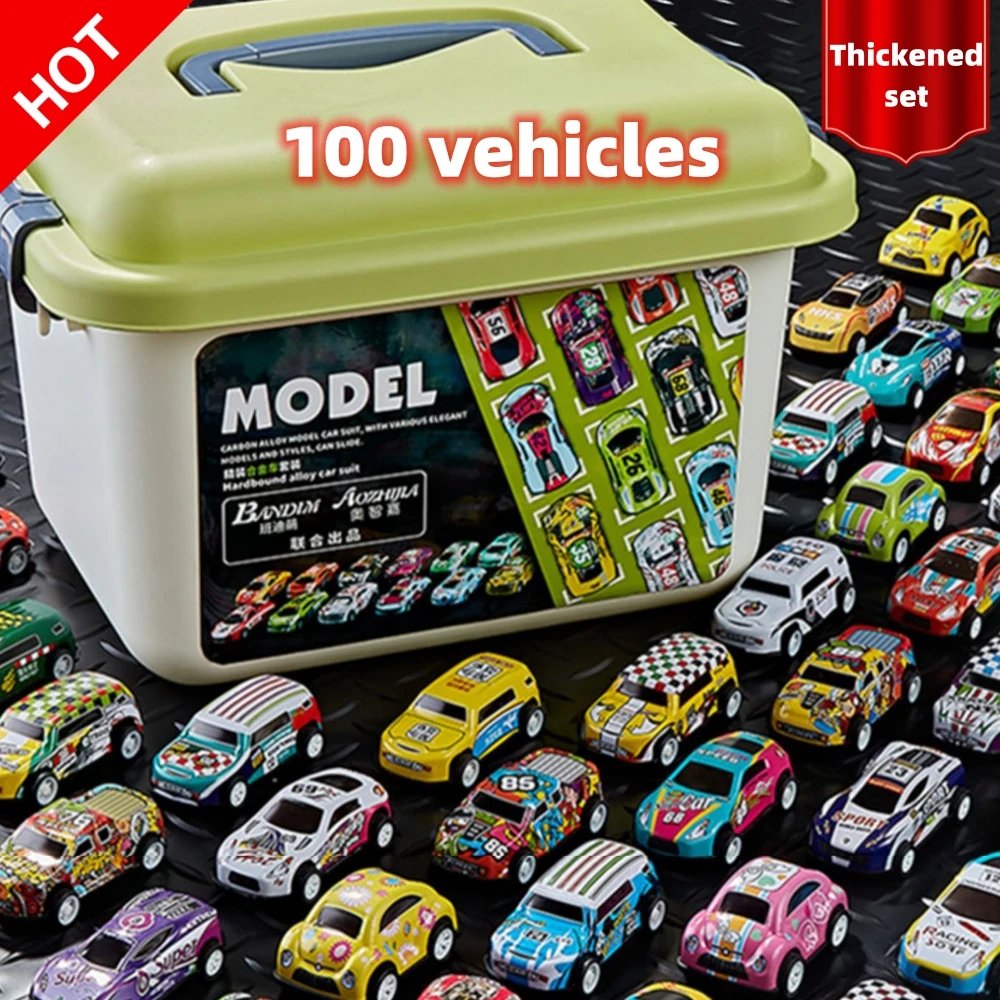 

100 vehicles Mini Car Model Pull Back Children's Alloy Kids Inertia Cars Boy Toys Diecasts For festival birthday Kid gift Toy