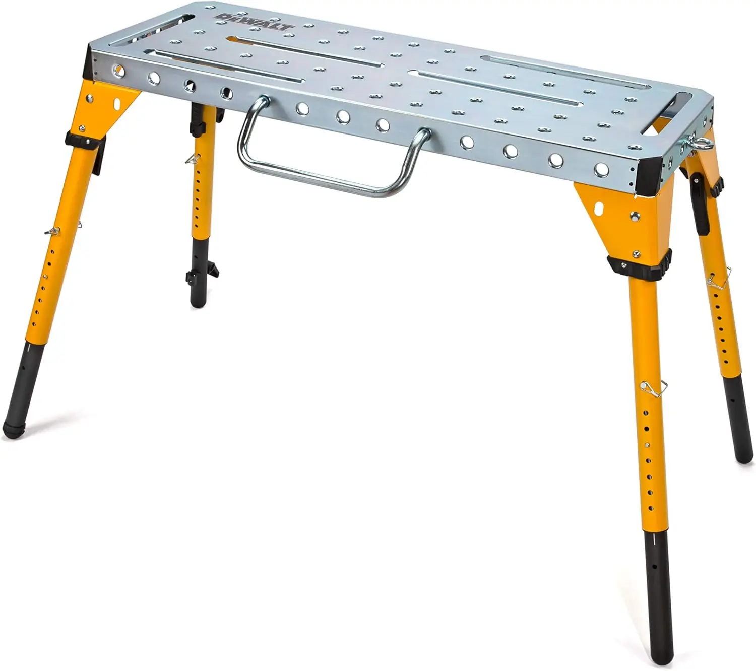 Adjustable Height Portable Steel Welding Table and Work Bench 18 x 46-inch Tabletop Folding Legs Carrying Handle and Cord Minder