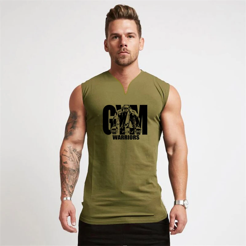 Mens Cotton Absorb Sweat Vests Gym Fitness Muscle Sleeveless Singlets Summer Breathable V-neck Tank Tops Bodybuilding T-Shirts