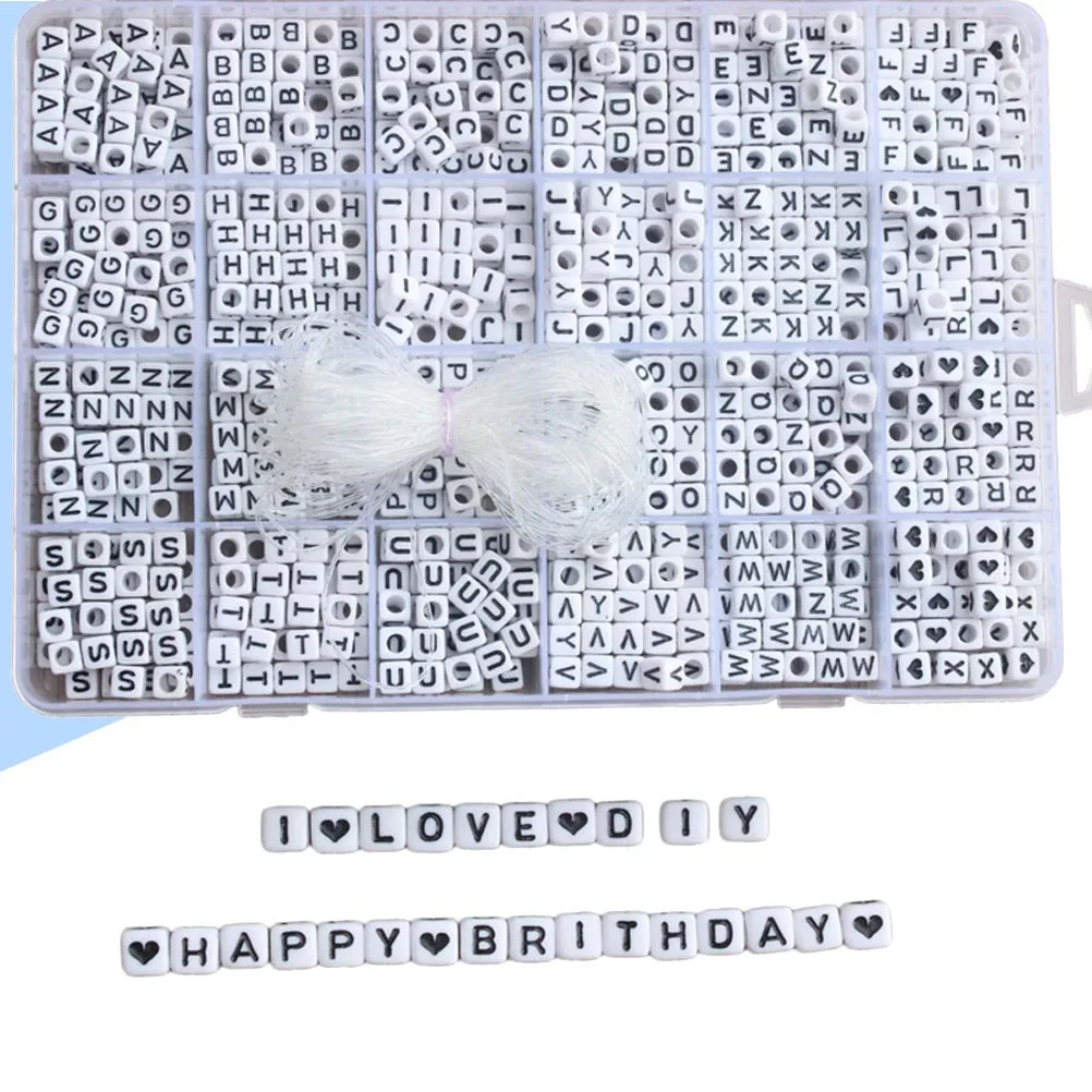 

1200 шт. бусин-алфавитов для рукоделия, 6 мм, белые акриловые кубики с черными буквами для создания украшений, аксессуаров для имен, День защиты детей