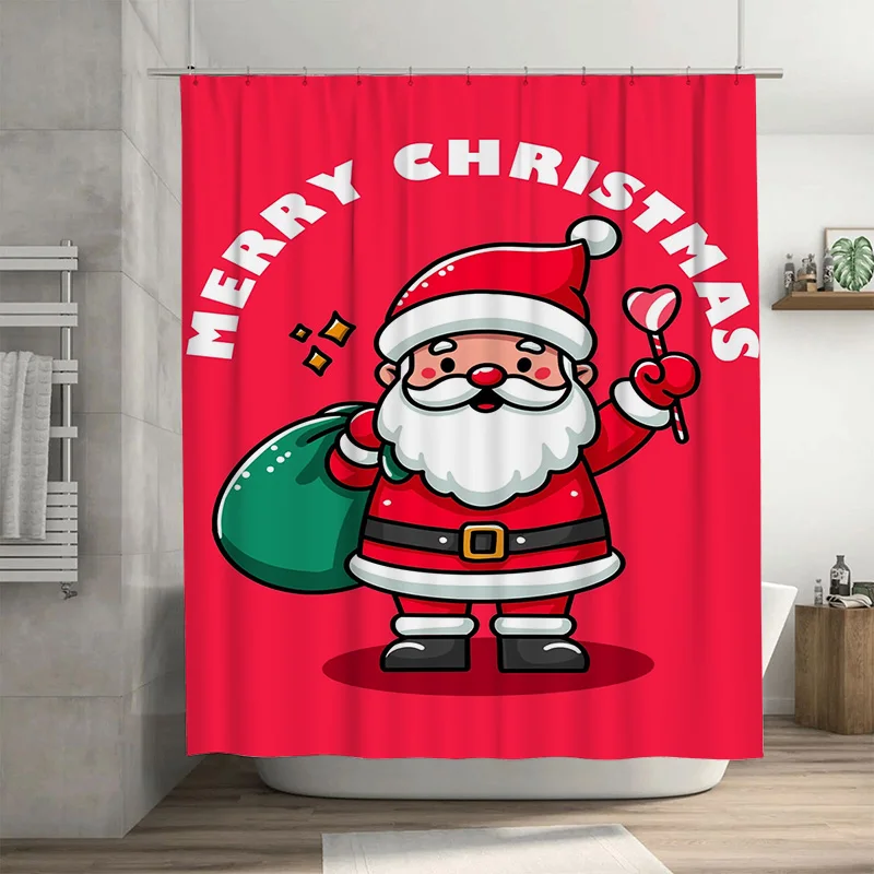 

Tuniu Charming Santa Claus Christmas Shower Curtain Festive Holiday Bathroom Decor Funny Cute Xmas Party Backdrop Waterproof Hom