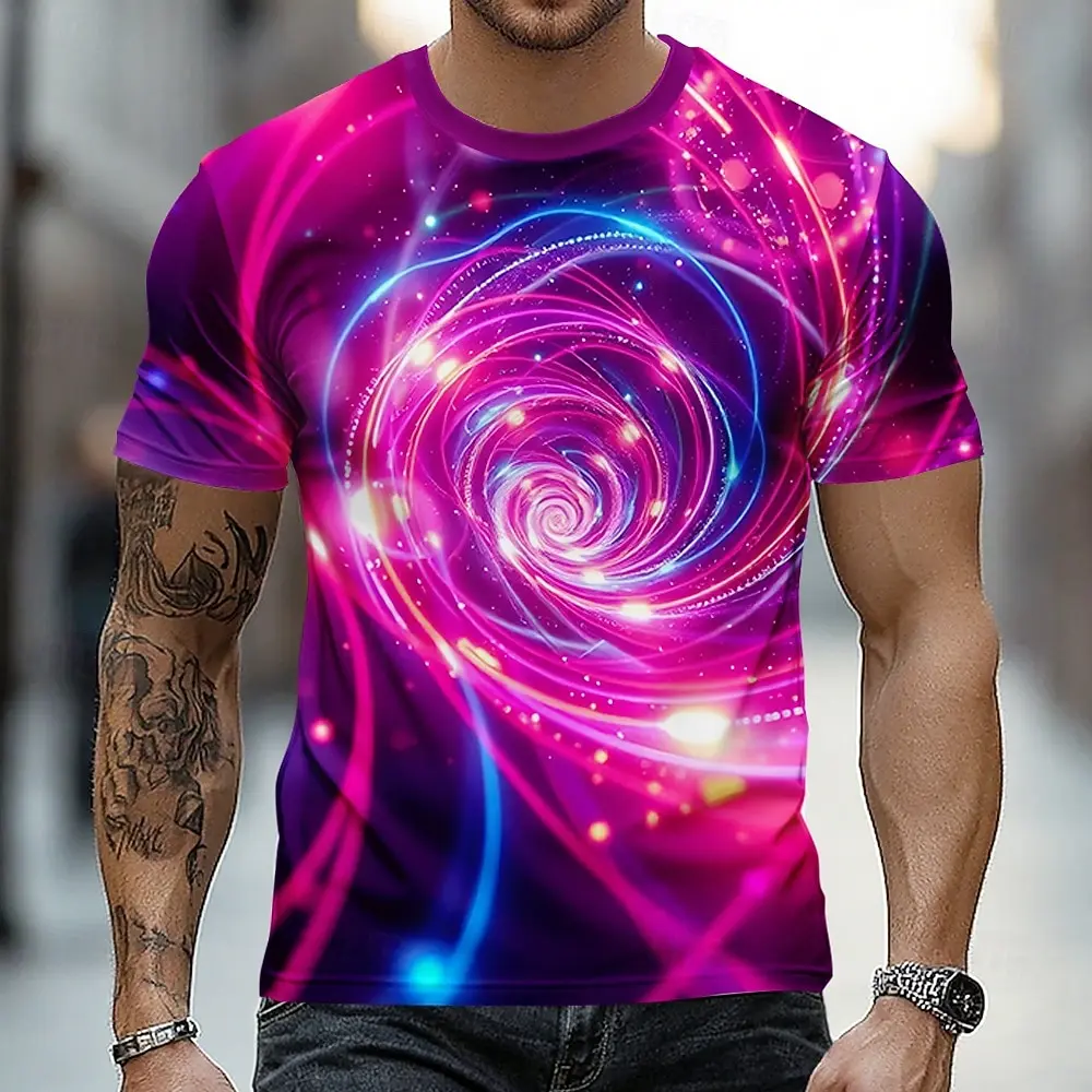Men's Geometric Technology Waves Abstract T-Shirt Fashion Men Women 3D Short Sleeve t shirt Casual Crew Neck Top Summer Clothing