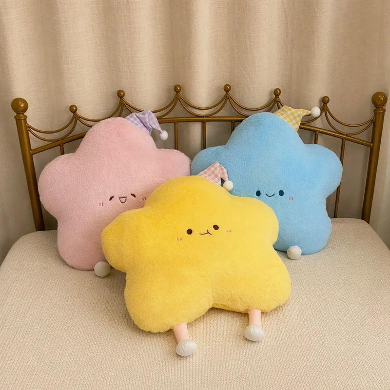 40cm Cute Star Plush Pillow Stuffed Pink Blue Yellow Sky Natural Cushion Back Support Home Decoration Present