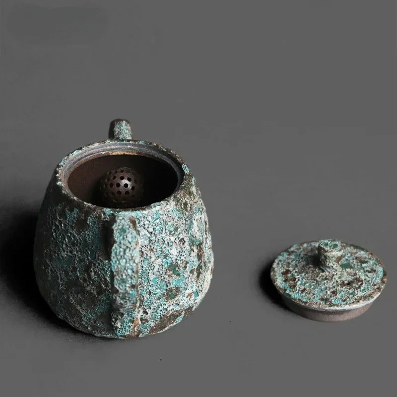 Vintage Rough Pottery Bronze Spotted Texture Hand-held Teapot Handmade Pottery Kung Fu Tea Ceremony Chinese Style Teapot