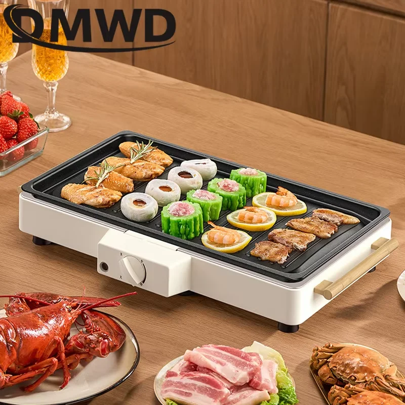 Dmwd-多機能電気無煙グリドル、バーベキューグリル、ベーキングパン、串家庭用機械、油ドリップパン付きバーベキューグリル