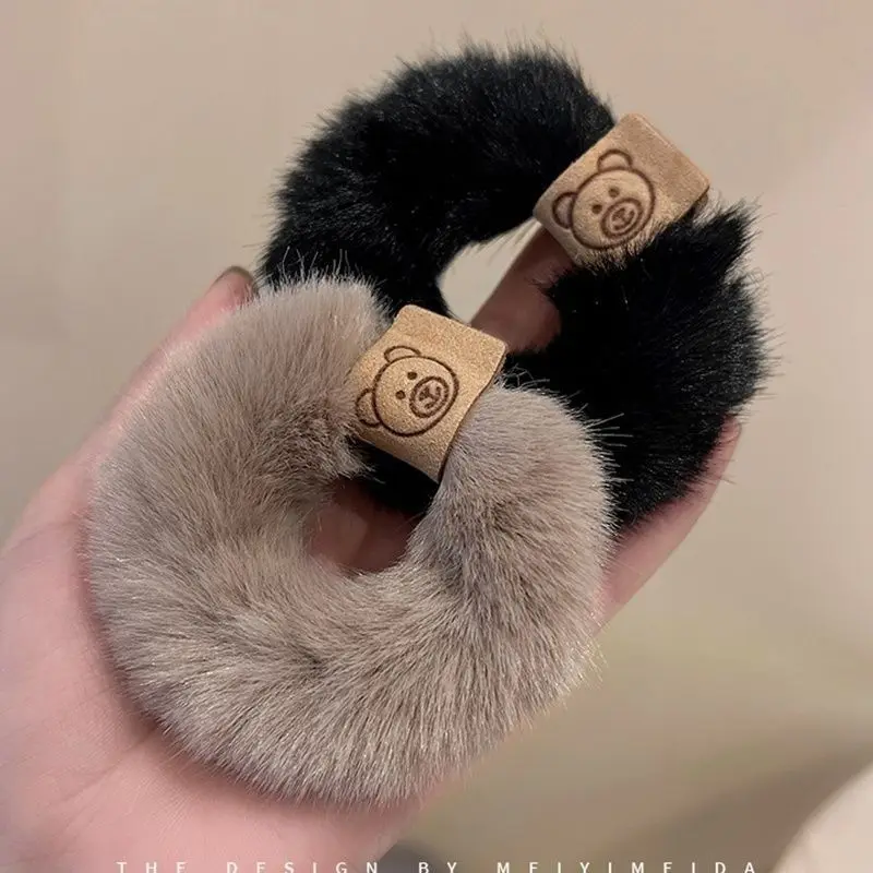 Autumn and Winter Plush Patch Bear Towel Ring Hair Tie Korean Style Hair Accessories Headband Thick High Elastic Hair Rope