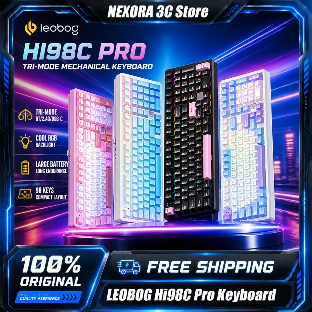 LEOBOG Hi98C Pro Aluminum Mechanical Keyboard Tri Mode Bluetooth 2.4G Wired Hot Swappable 98% Layout Gaming Keyboards