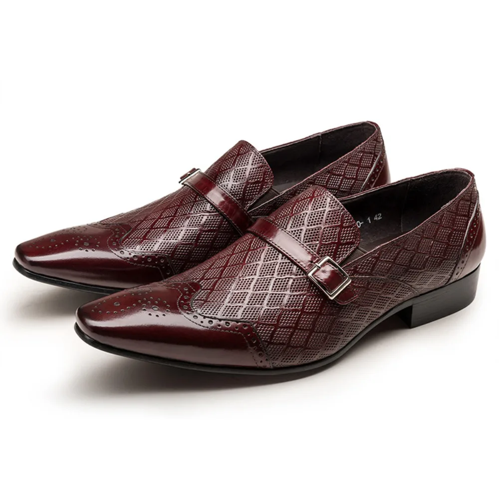 Summer Breathable Perforated Calfskin Men's Formal Dress Shoes Fashion Pointed Toe Buckle Slim Business Dress Shoes For Men