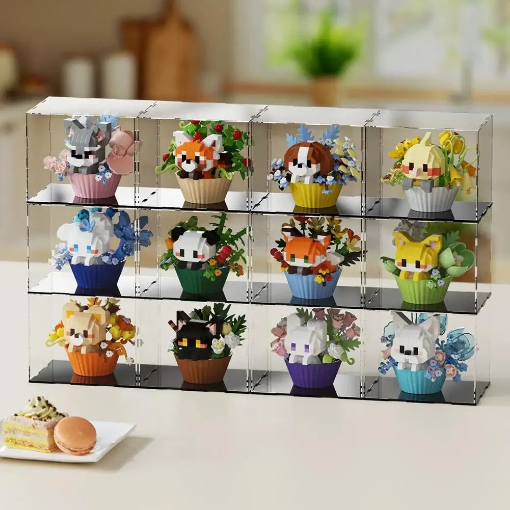Cute Small Animals Potted Bouquet Building Block Toys Cartoon Doll Panda Puppy Building Block Ornament Toys New Year Gift