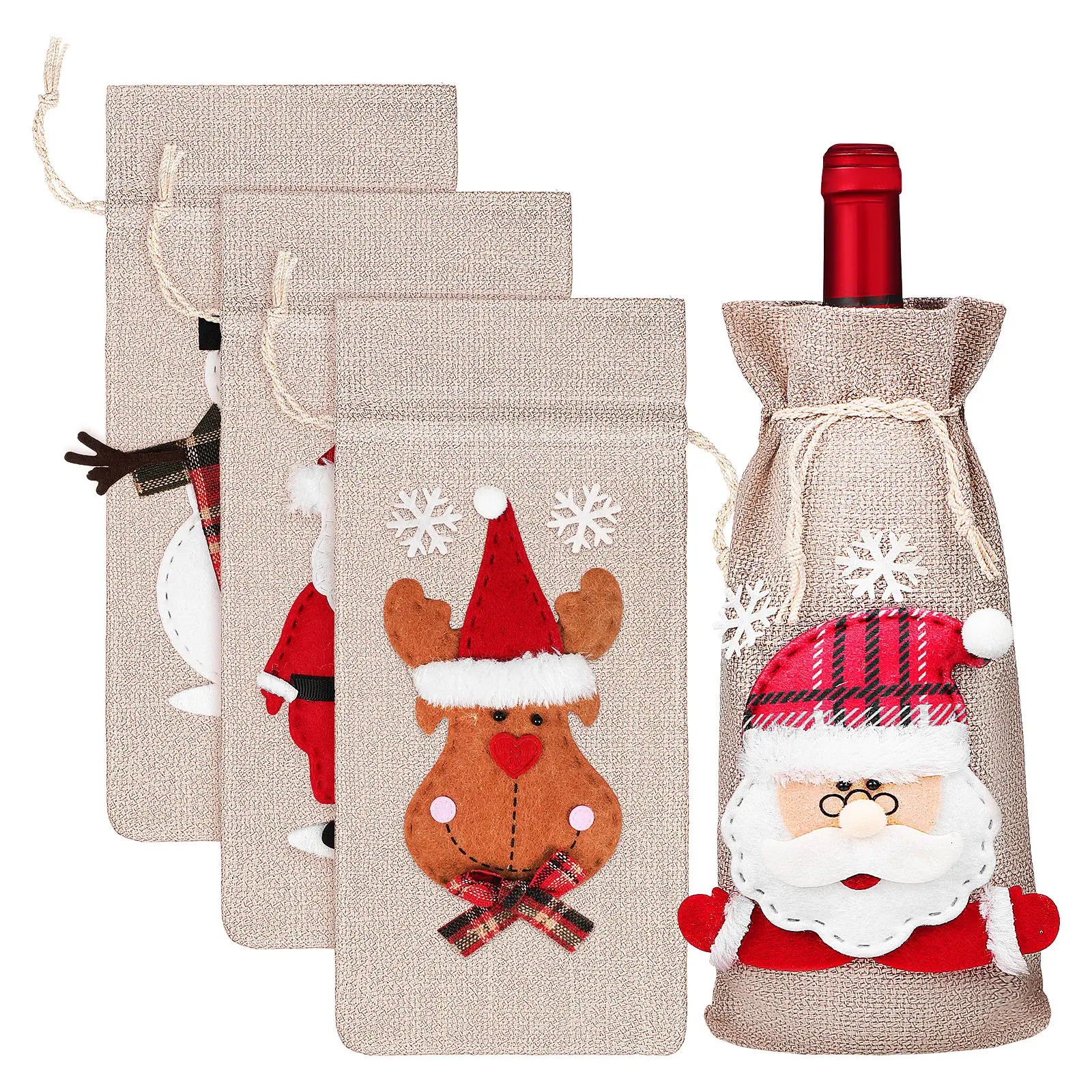 4 Pcs Christmas Decor Brewing Drawstring Mesh Bags Burlap Bottle Carrier Satin for Travel Birthday