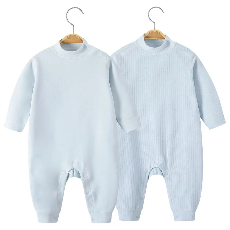 Baby Mid To High Neck Jumpsuit, Autumn and Winter Clothes Colored Cotton Thick Clothes, Baby Newborn Pajamas Hoodies Crawling