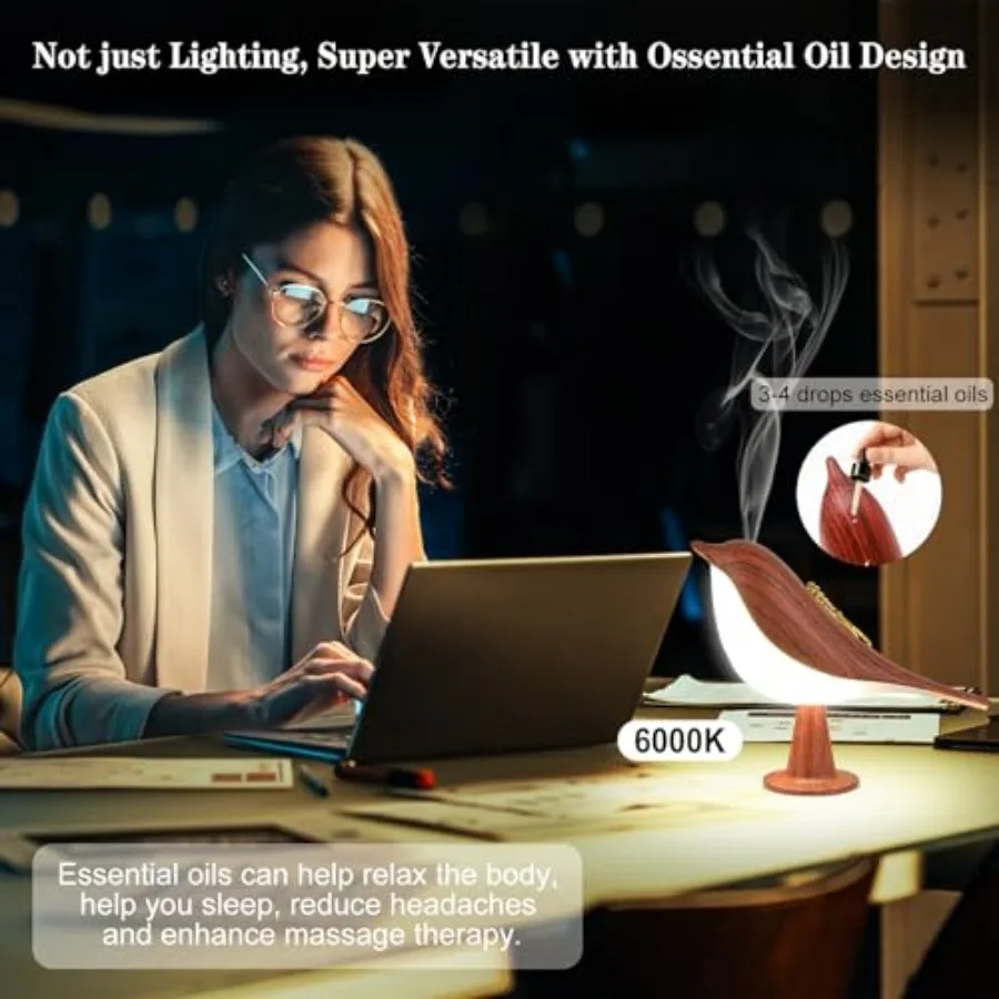 Small Table Lamp, Bird Lamp with Touch Sensor and 3 Color Temperatures, Cute Night Light, Wire-Free and Built-in Rechargeable B view 4