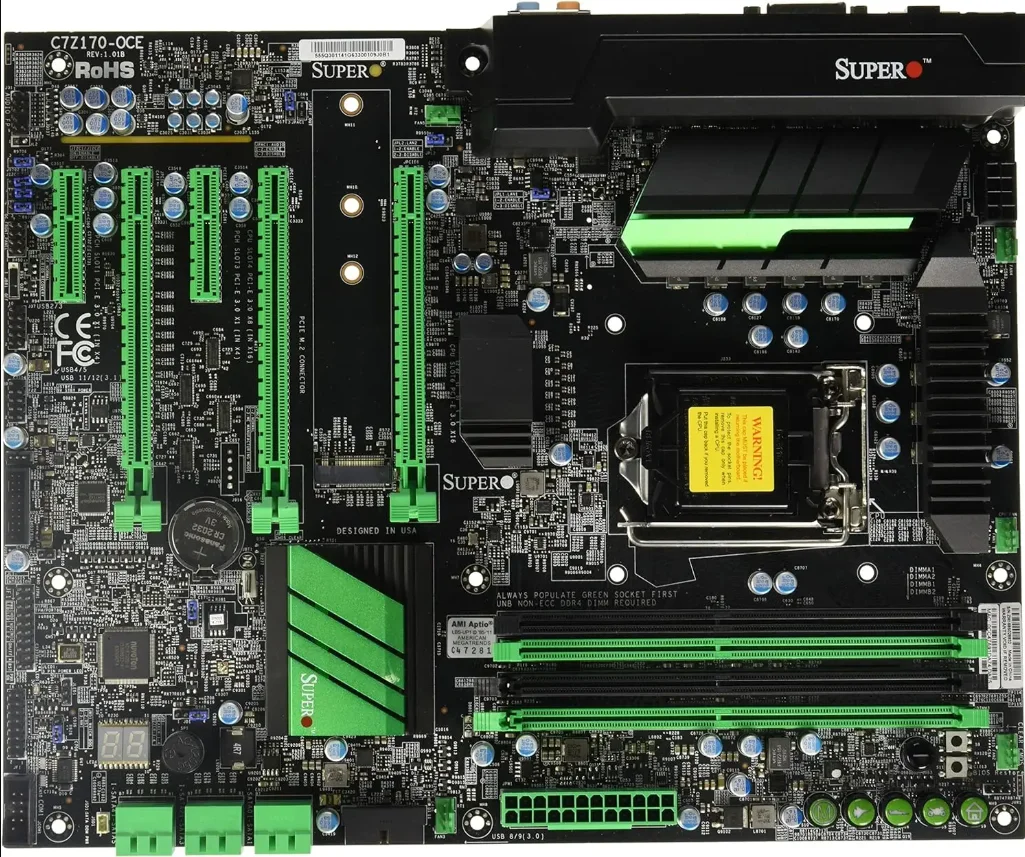 

Материнская плата SUPERMICRO C7Z170-OCE, Intel Z170, LGA 1151, поддержка процессоров 6100, 7500, 6600, 6700, 7700, 6400, G4560, 4xDDR4 3300 МГц, 64 ГБ, HDMI