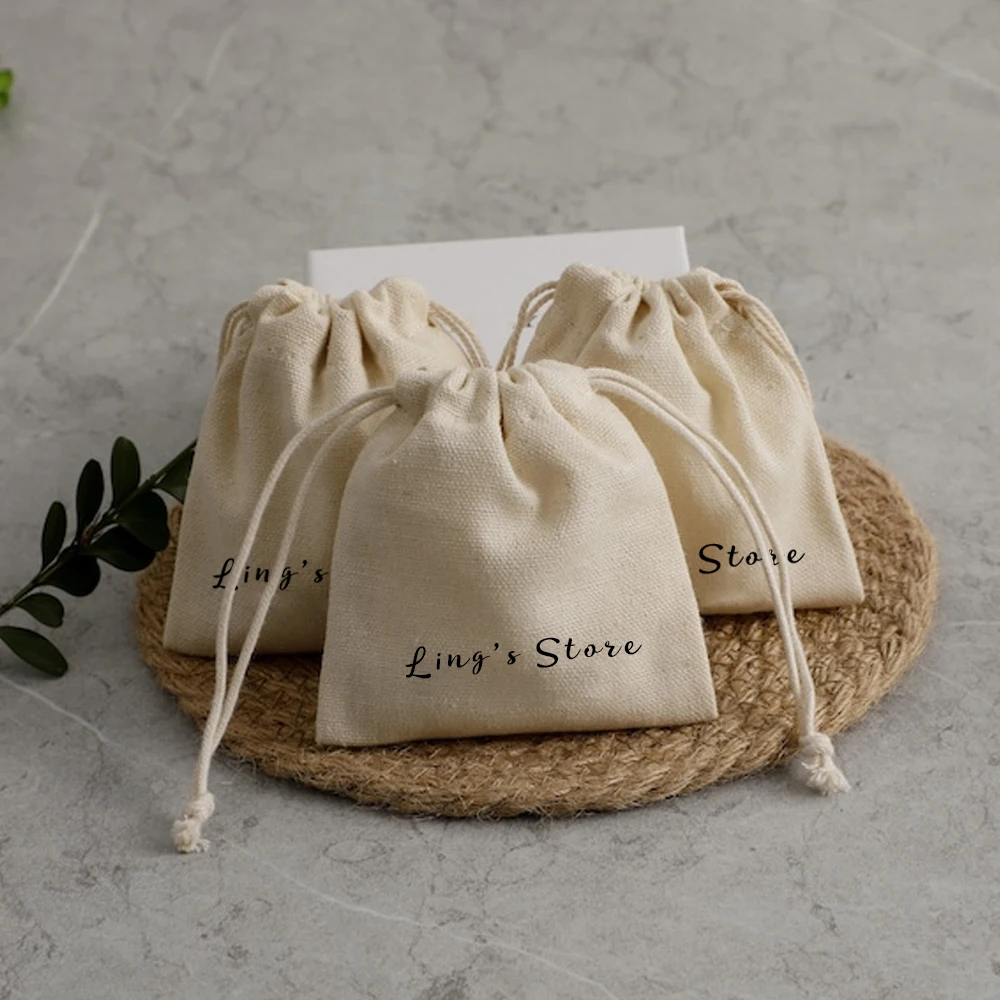 

50Pcs Personalized Logo Jewelry Cotton Drawstring Bag Jute Linen Burlap Sack Muslin Gift Cosmetic Earrings Ring Organizer Pocket