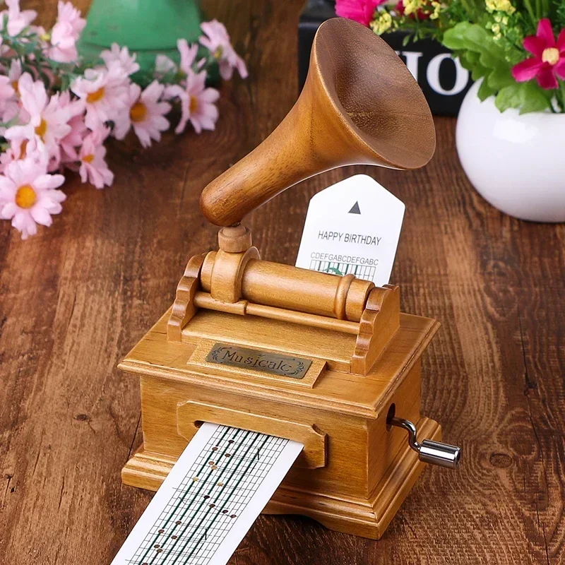 

Wooden hand-cranked paper tape gramophone music box creative Valentine's Day birthday gift boys and girls give girlfriends