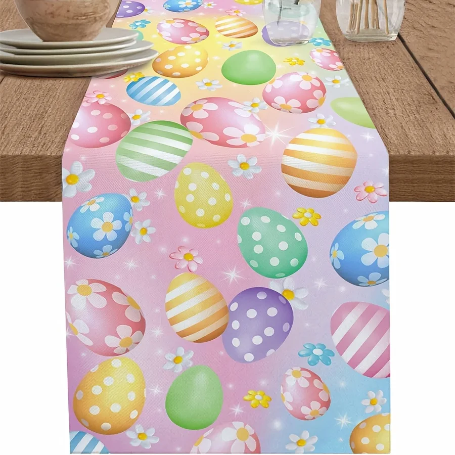 Frühlings-Ostern-Tischläufer und Kommode-Schal |   Rustikales Eier- und Blumenmuster |   Perfekt für Party-, Küchen- und Esstischdekoration