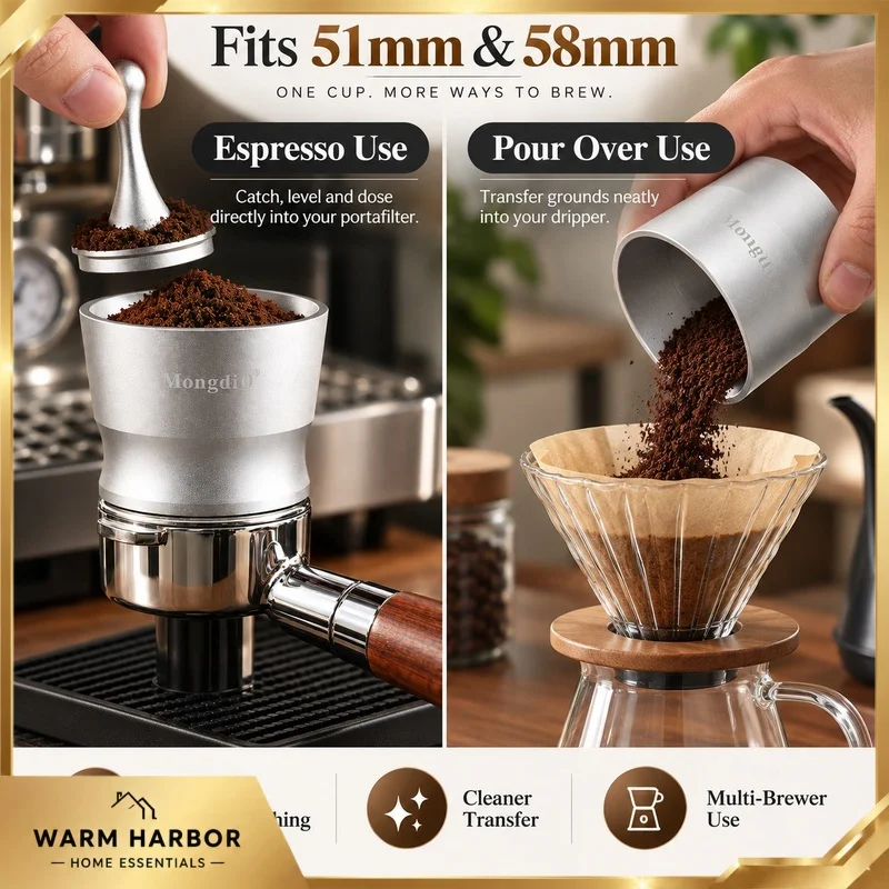 51/58mm Coffee Dosing Cup Espresso Grounds Catcher Receiver Distributor Portafilter Barista Pour Over Brewing Accessory Tool Set