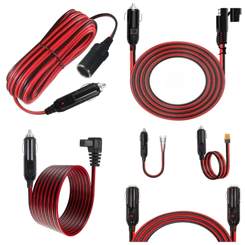 Universal Multi-Connector Cigarette Lighter Extension Cord 12AWG Thick Female Socket Cable with Switch for Automotive Wiring