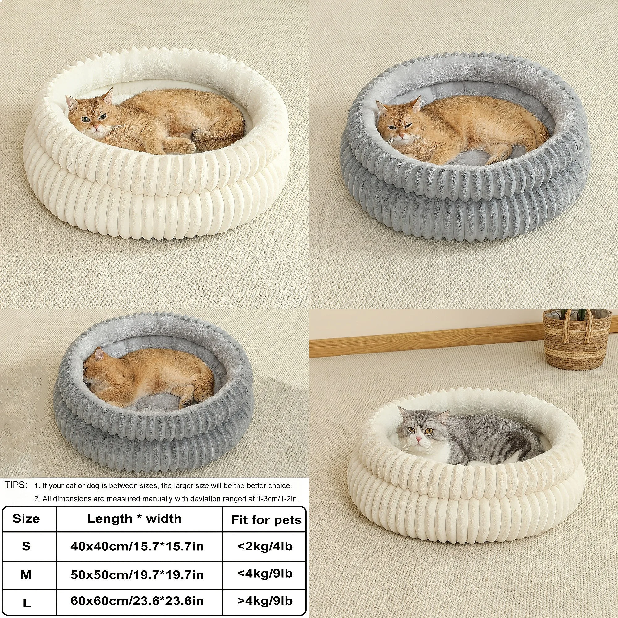 Round Cute Cat Bed for Large Dog Bed Pet Basket Cozy Cat House Super Soft Pet Bed Plush Dog House For Medium Warm Sleep Kitten