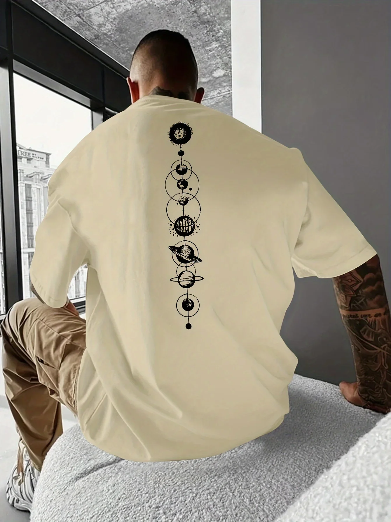 

Pop 100% Pure Cotton Summer Loose Size Planet Graphic Print Casual Slim Fit Round Neck Short Sleeved T-shirt Top