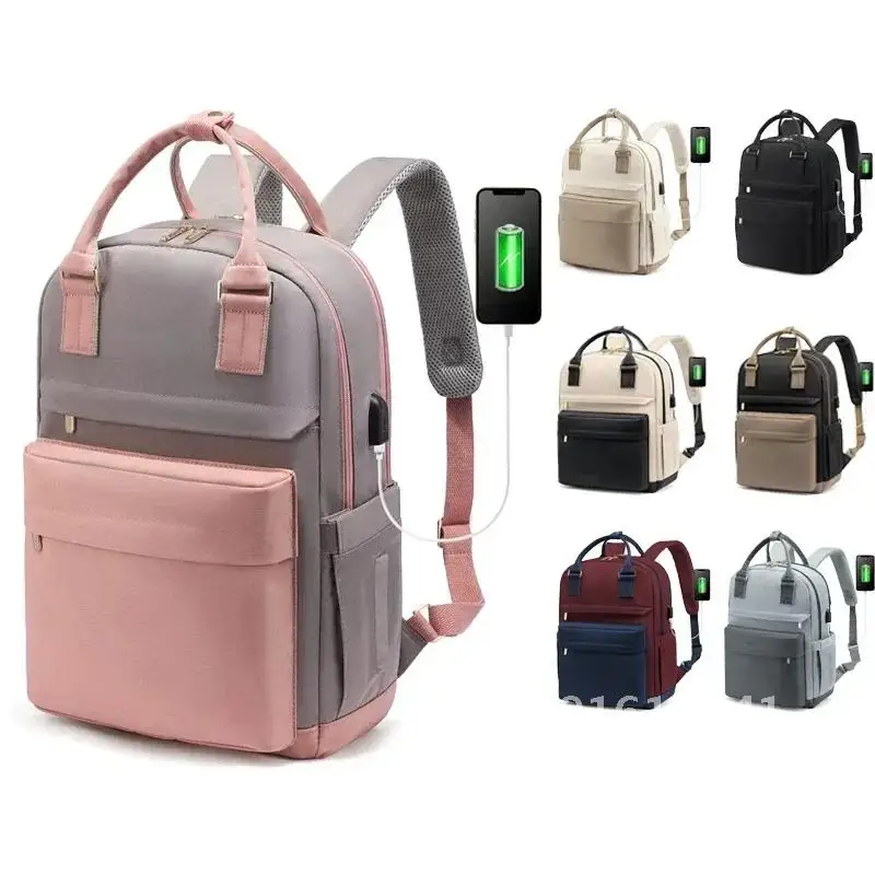 Bagpack for Women Patchwork Basic Nylon Waterproof Fashion Tote Bag Travel Hiking Usb Port 15’6in Notebook Backpacks New Street