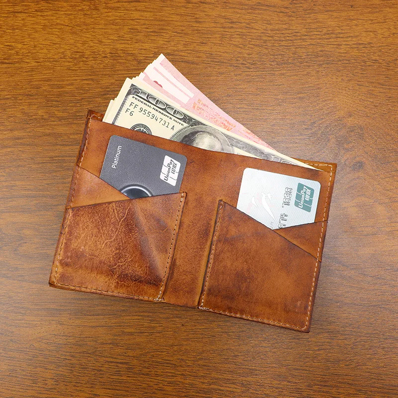 Vintage Handcrafted Ultra-Thin Soft Cowhide Wallet Pure Leather Men's Wallet Multi-Card Slot Artificial Dyeing Vertical Simpl...