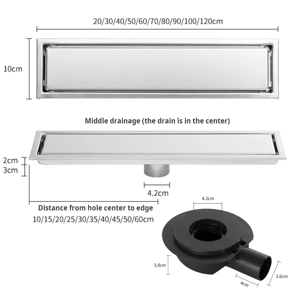 Invisible Floor Drain with Adapter Stainless Steel Floor Drain Anti-Odor Shower Drain Brushed Bathroom Drainage Inlaid Tiles