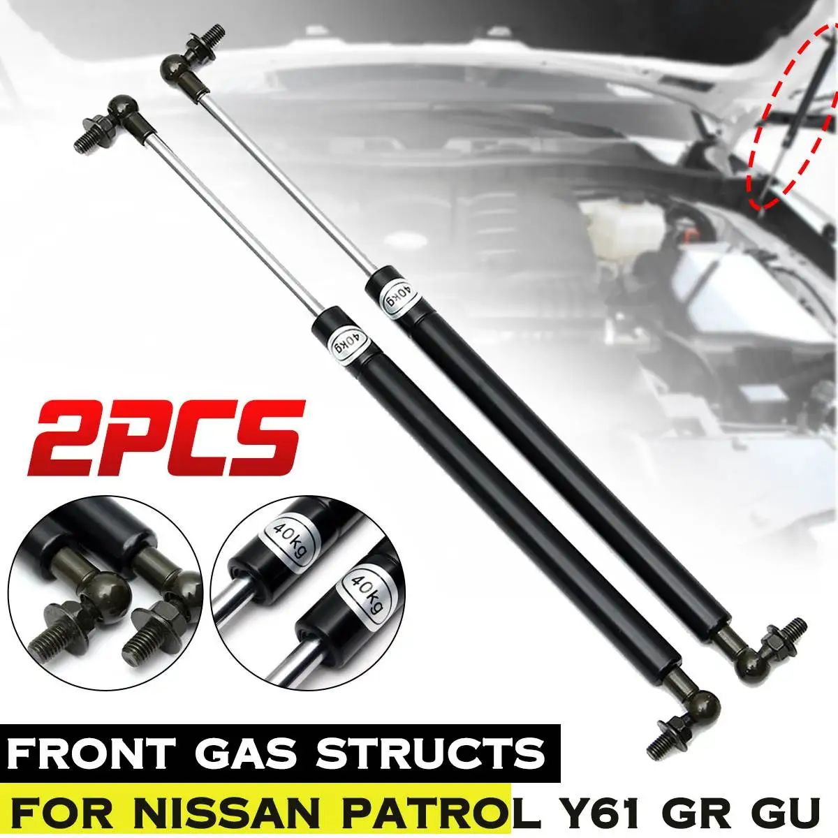 2Pcs Car Bonnet Hood Lift Supports Shock Gas Struts Bars Replacement for Nissan Patrol Y61 GU GR Ute Wagon Damper 1997-2018