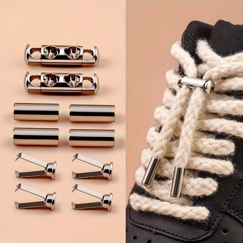 12Pcs No-Tie Shoelace Locks Sets,Adjustable Metal Clips No-Install Drawstring Spring Buckles For Hoodies,Lazy Shoelace Accessory