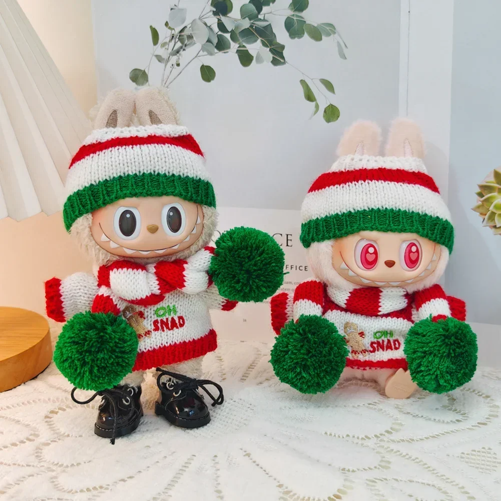 17cm Mini Plush Doll'S Clothes Outfit Accessories For Labubu Idol V1 V2 Christmas Cookie Man Sweater Hat Clothing New Year Gift