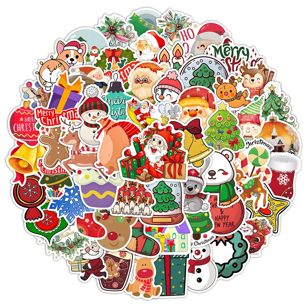 

10/30/50/100pcs Merry Christmas Cartoon Stickers Cute Santa Claus Elk Graffiti Sticker Notebook Phone Guitar Decals for Kids Toy