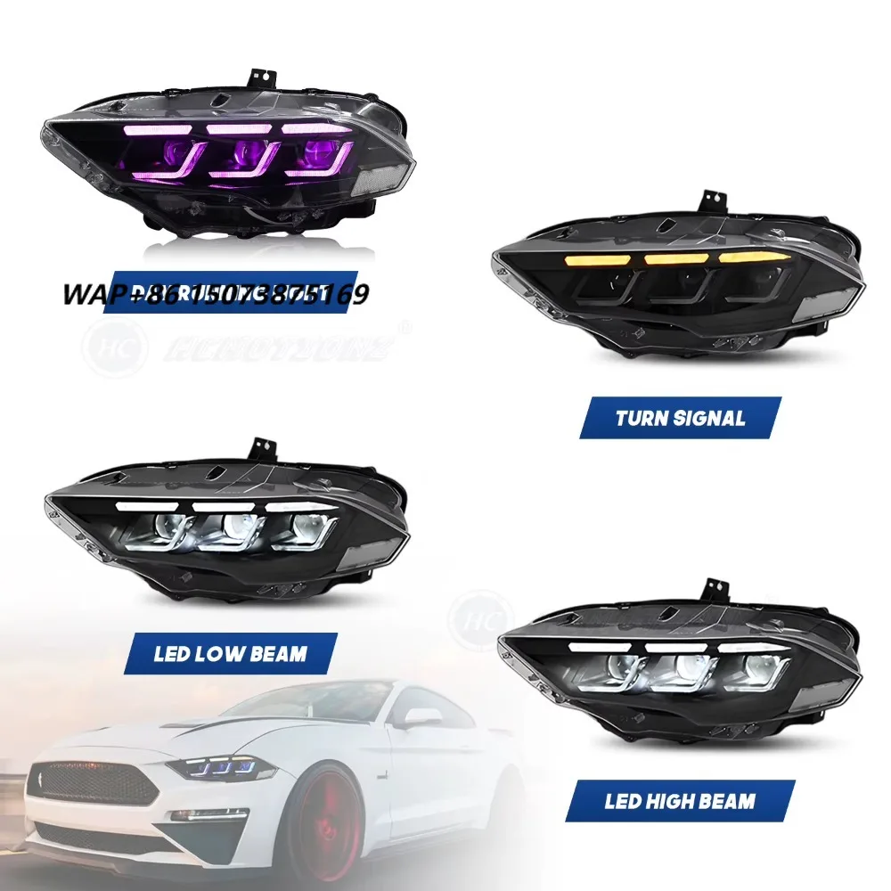 HCMOTIONZ LED Projector Headlights for  Mustang RGB Day Running Light Animation 2018-2023 Front Lamps Assembly