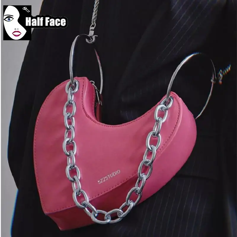 Y2K ragazza piccante Harajuku donna rosa gotico Punk una spalla ascellare Lolita Design avanzato catena d\'amore borse a tracolla retrò Tote