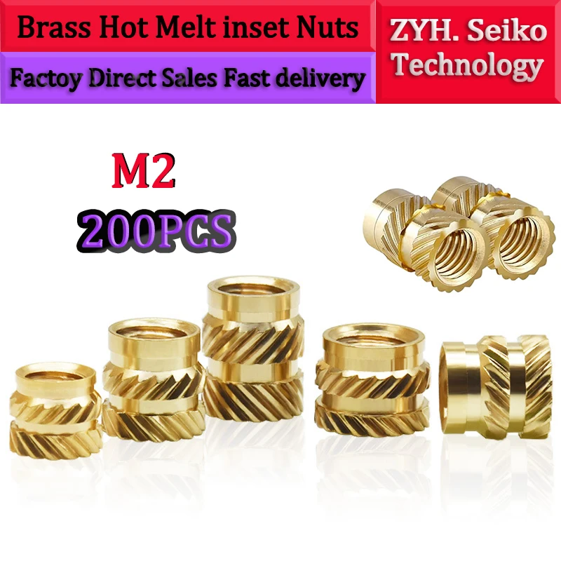 

Insert Nuts 200pcs M2 Brass Hot Melt Heating Molding Copper Thread Double Twill Knurled Injection Brass Nut Printer screws