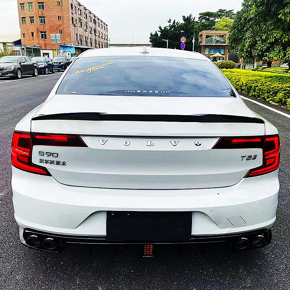 For Volvo S90 2017 18 19 20 Rear Trunk Lid Ducktail Lip Spoiler Wings Black Carbon Fibe Car Exterior Tuning Accessories Part