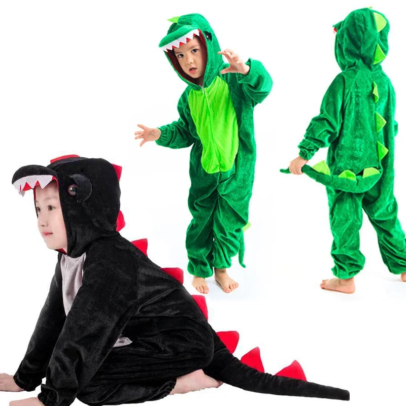 Cute Kids Animal Dinosaur Kugurumi Costume Cosplay Boys Child Green Black Kindergarten School Party Student Game Role Play Suit