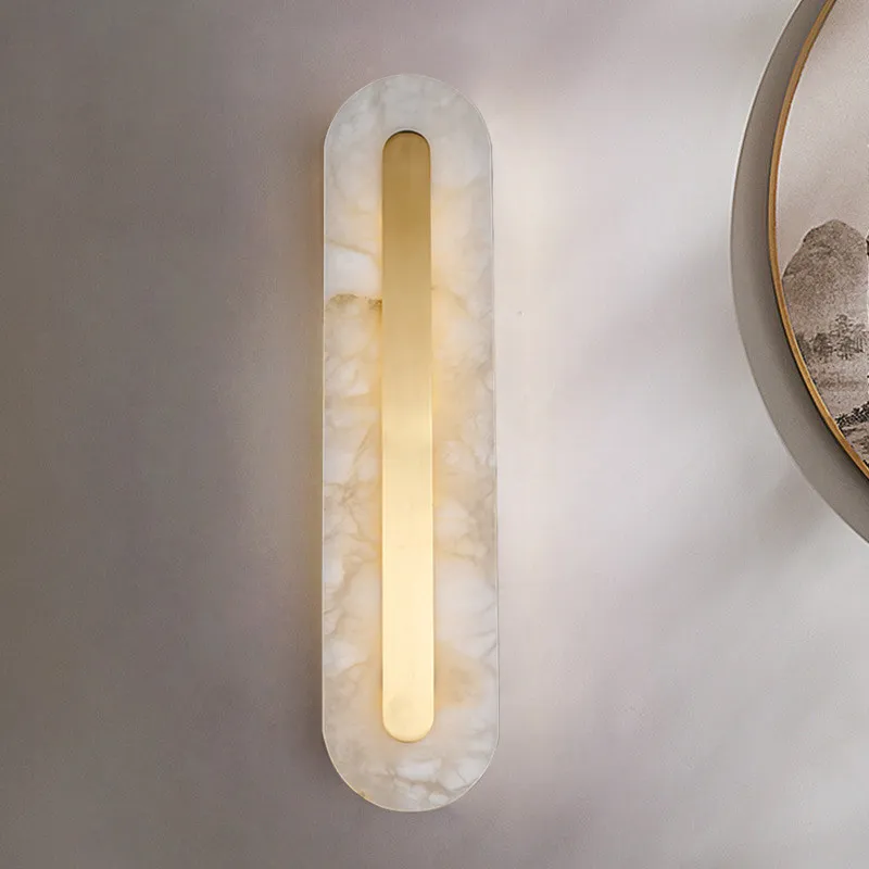2026 Marble Wall Sconce Lamps Luxury Long Wall Decor Light Fixture with Alabaster Lampshades for Living Room Hotel Project