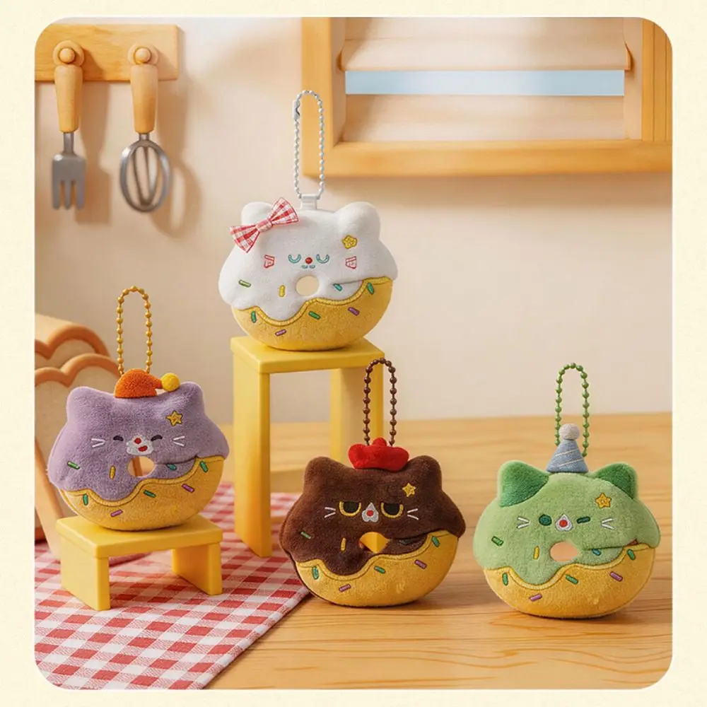 Cute Little Cat Donut Cat Keychain Soft Cartoon Design Bag Pendant Dopamine Style Furry Design Cute Cat Keychain Bestie Gift