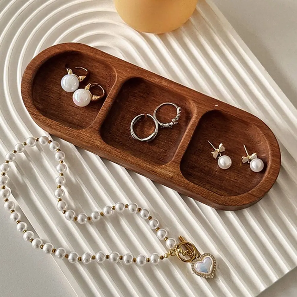 Creative Brown Jewellery Display Trays Wood Round Oval Display Plate Perfume Organizier Desktop Candle Storage Rack Tabletop