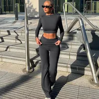 2024 Long Sleeve Crop Tops Long Pants Two Piece Women Matching Spring Autumn Sets Outfits Streetwear  Items