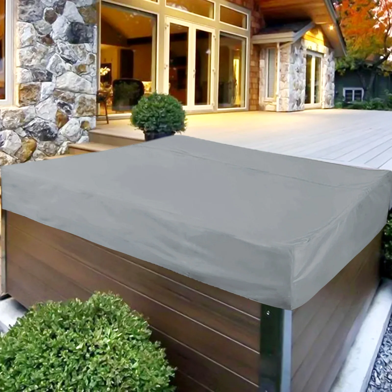 

Protective Cover Cap for Square Spas Waterproof with 190T Silver Coated Fabric and Adjustable Pull String to Prevent Wind Lift