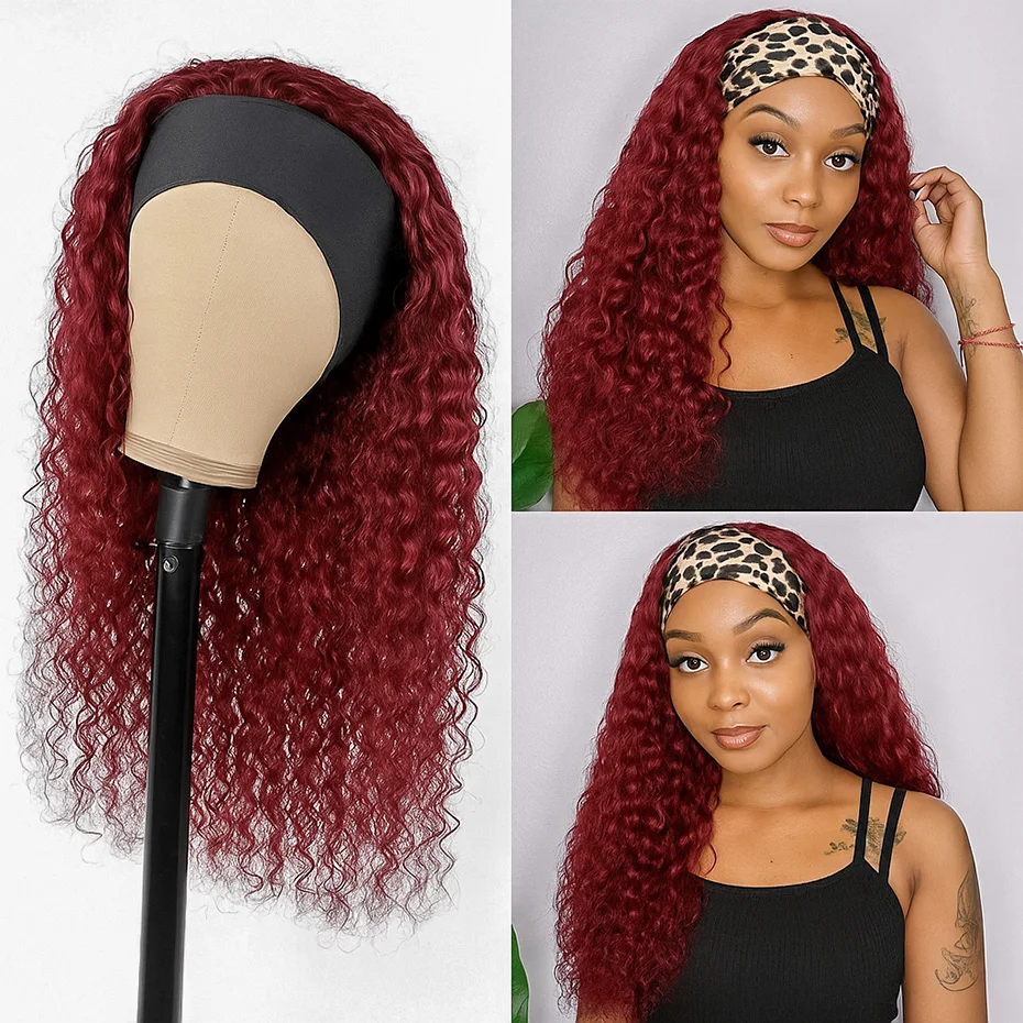 200% 99J بورجوندي عقال شعر مستعار شعر الإنسان موجة عميقة أحمر اللون مجعد عقال الباروكات للنساء شعر الإنسان البرازيلي عذراء الشعر