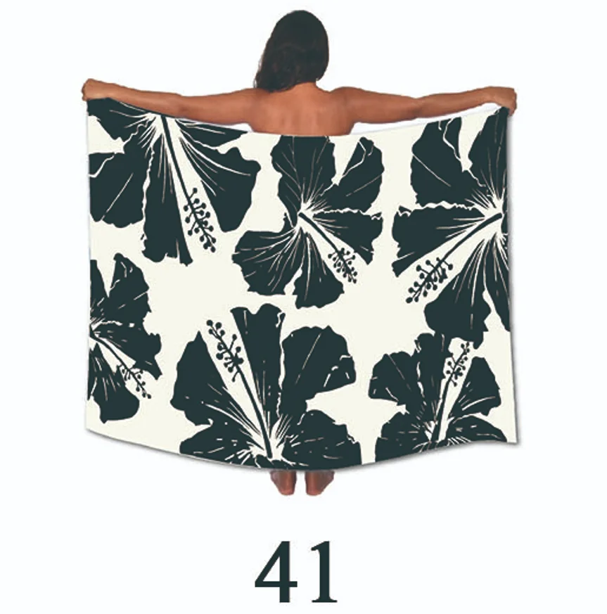 71X47インチ ハワイアン レーヨンコットン サロング パレオ ハイビスカス柄 ラババ ビーチドレス ビキニカバーアップ 吸水性抜群