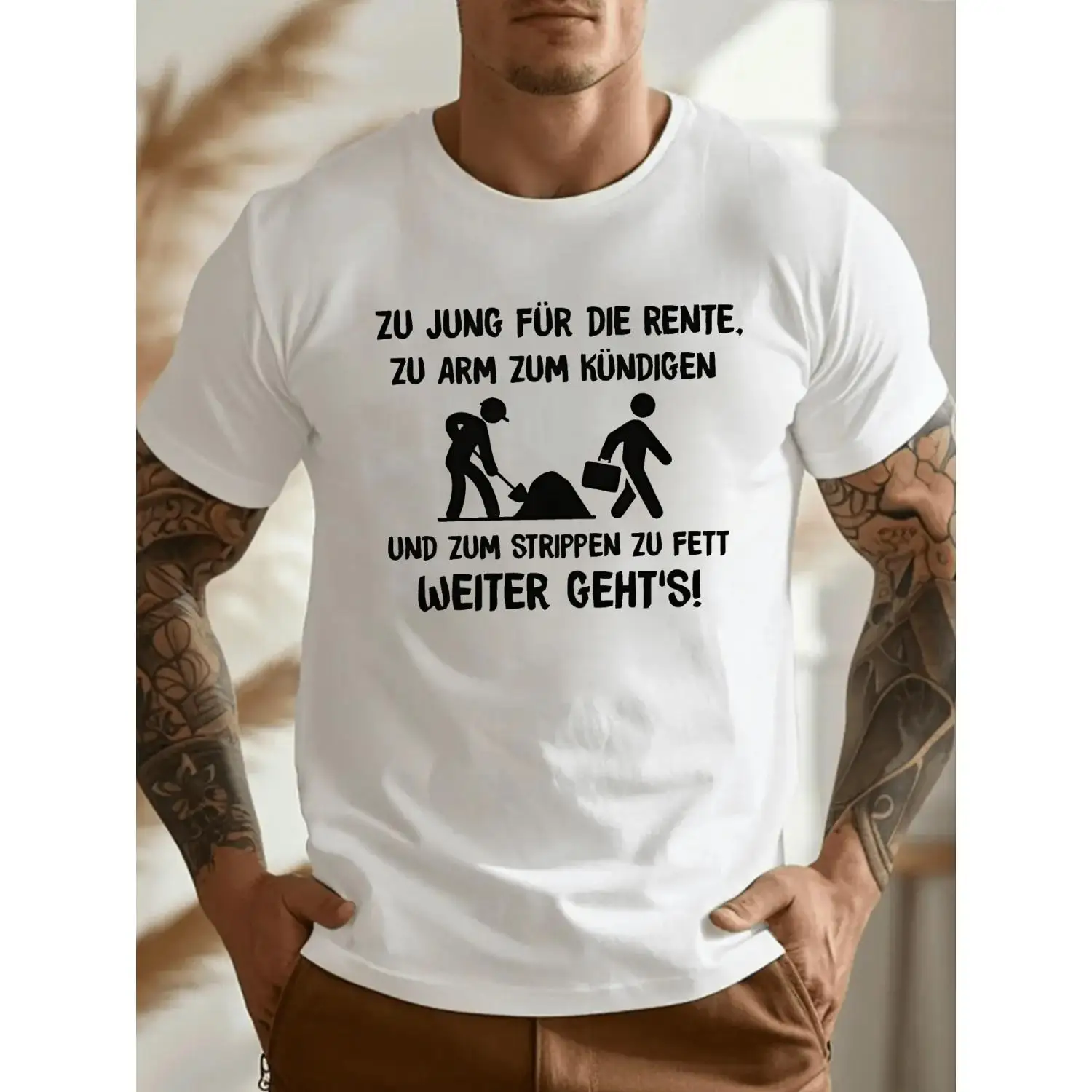 Men'S T-Shirt with Humorous German Quote - Casual, Breathable Polyester Blend, Round Neck, Short Sleeve, Summer Wear, Machine Washable