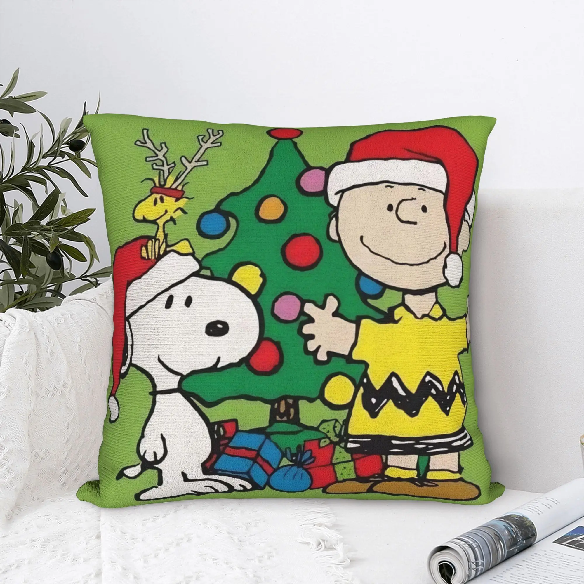 S-Snoopys Xmas  Merry Christmas Pillowcase Polyester Cushion Cover Gift  Throw Pillow Case Cover Bedroom Wholesale 40X40cm