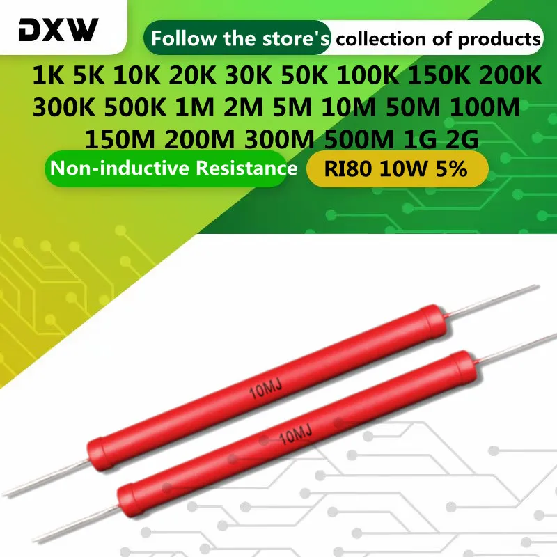 

1pcs/Lot Non-inductive Resistance RI80 10W 1K 5K 10K 1M 2M 5M 10M 20M 50M 100M 200M 500M 1G 2G Ohm 5% High Voltage Resistance