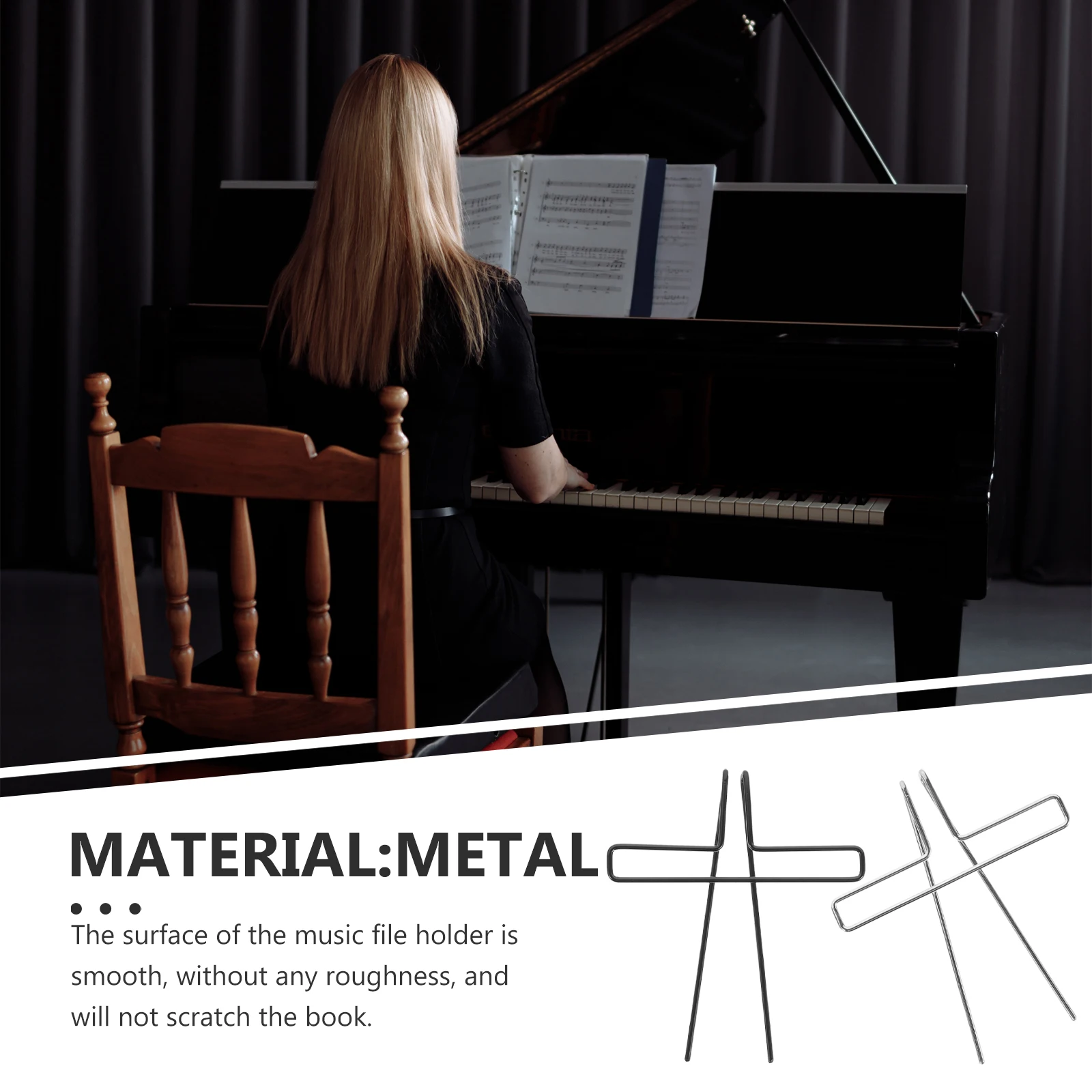 

2pcs Metal Music Book Clip Sheet Holders for Piano Durable Page Organizer Smooth Surface Easy Reading Clamp Notation Files