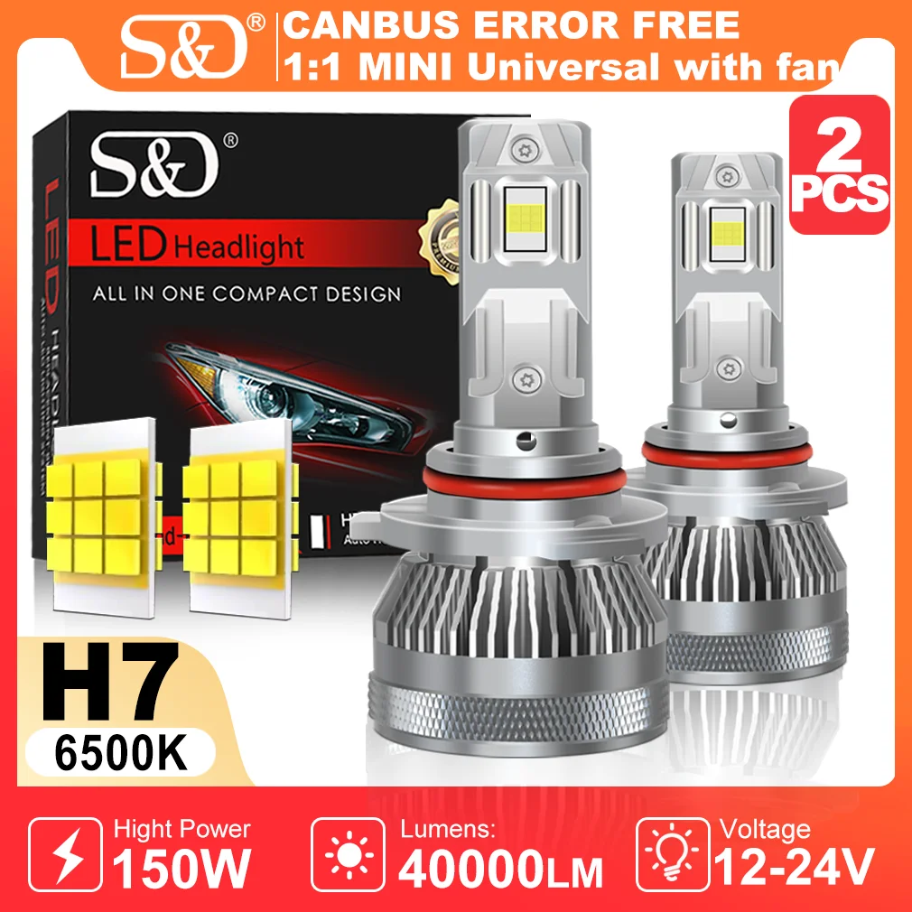 S&D 40000LM 150W H7 LED CANBUS HeadLight H11 H1 H4 9005 9006 HB3 HB4 Led Headlight with Turbo Fans Auto Fog Lamp 6500K White